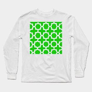 Green and White Lattice Design Pattern Long Sleeve T-Shirt